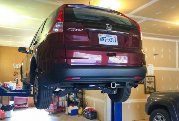 2-inch Curt tow hitch installed under Red, to carry our bicycles.