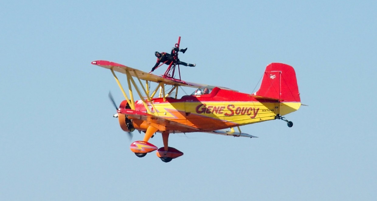 Wing walker Teresa Stokes and pilot Gene Soucy