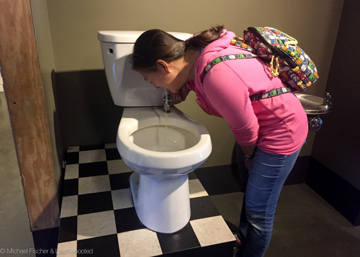 This water fountain at the Exploratorium takes some getting used to!