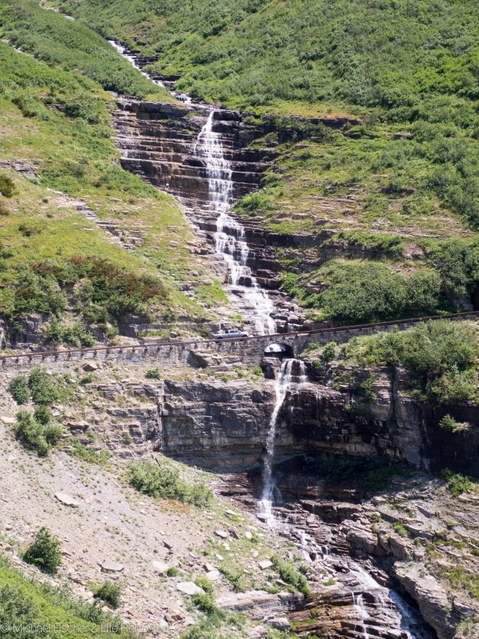 Haystack Falls passing under the Going-To-The-Sun road
