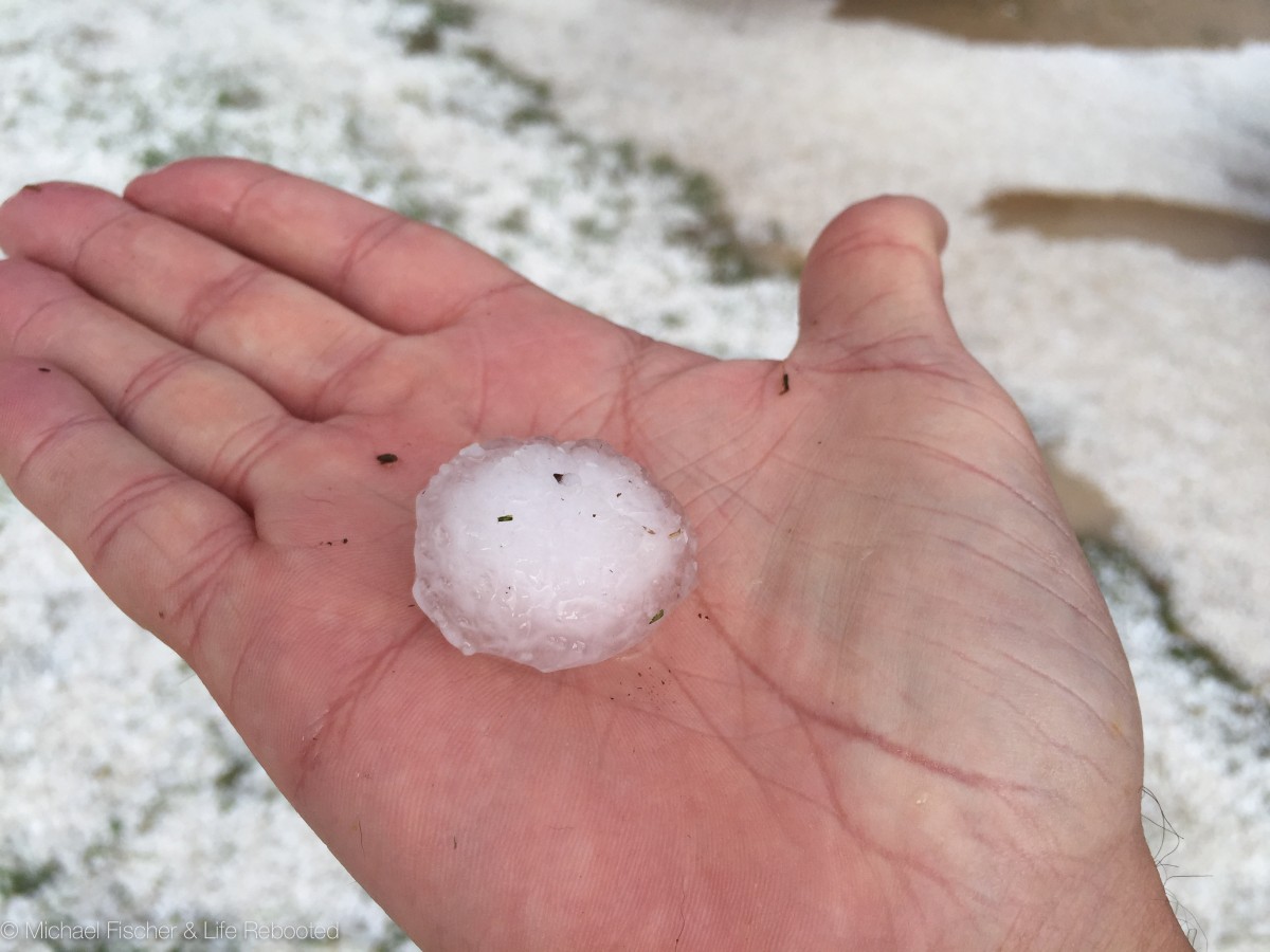 One of the larger pieces of hail we found