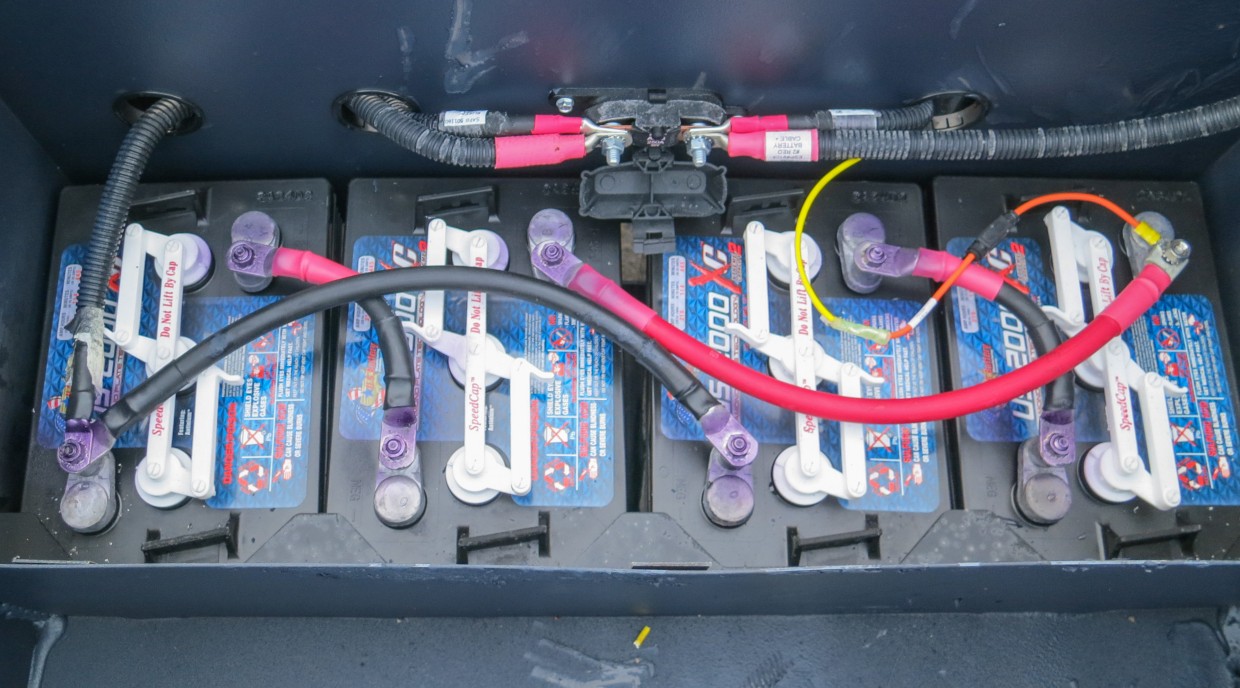 Rover's four 6V batteries located under the entry stairs