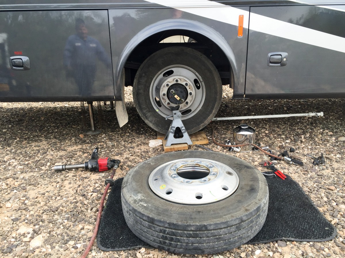 Our outside rear passenger tire being replaced.